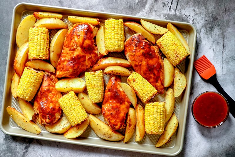 BBQ Chicken with Roasted Potatoes and Corn