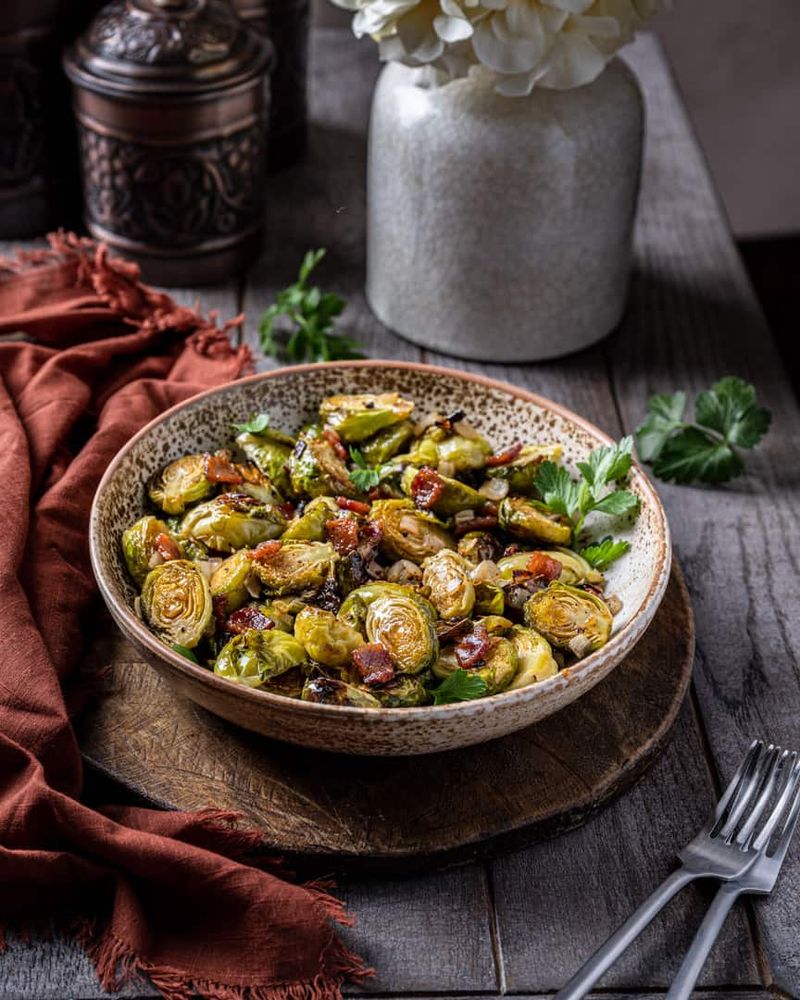 Bourbon Maple Glazed Brussels Sprouts with Bacon