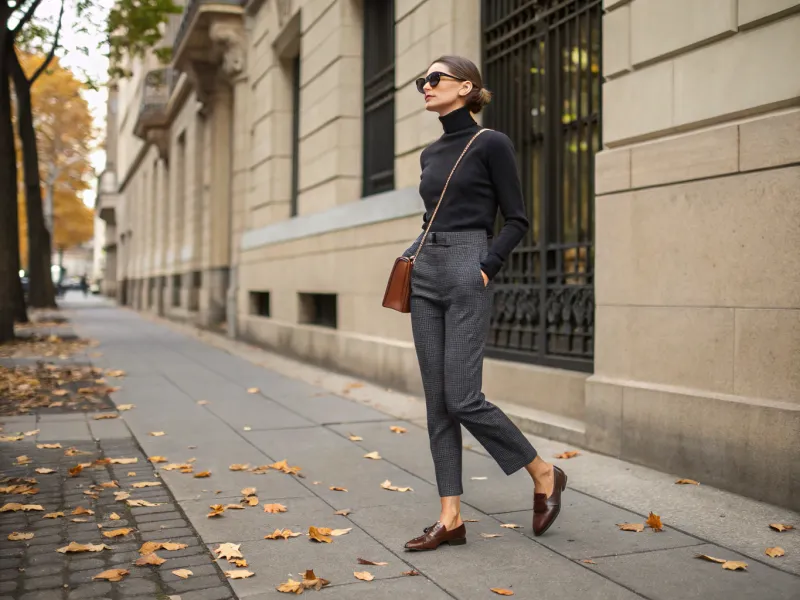 Classic Loafers With Cropped Trousers & Turtleneck