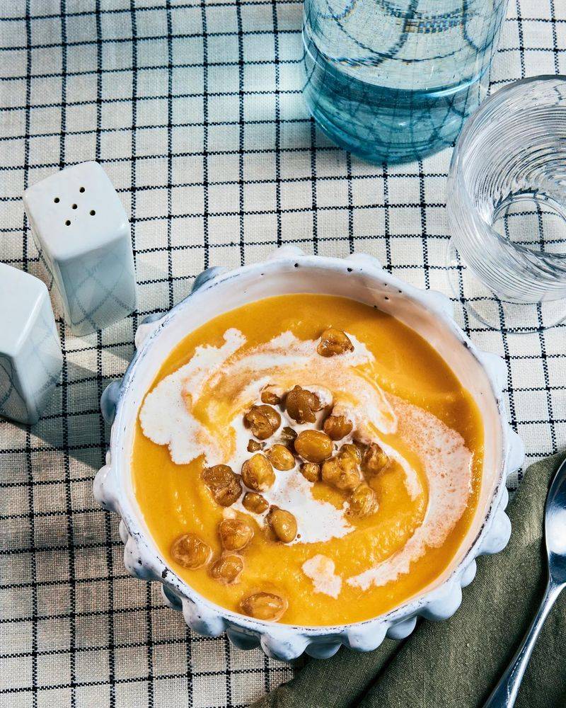 Creamy Butternut Squash Soup with Crispy Chickpeas