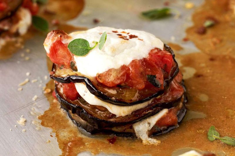 Crispy Eggplant Parmesan Stacks
