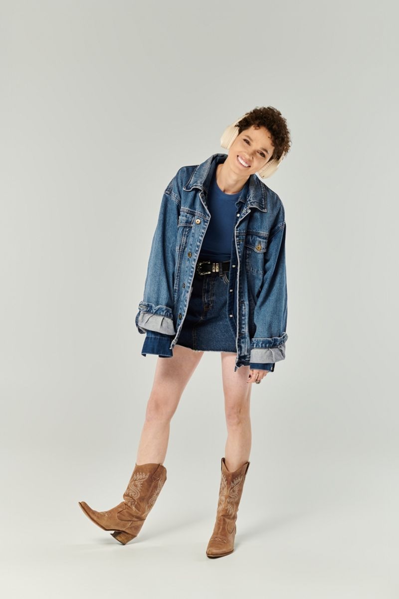 Double Denim (Jacket + Skirt) + Cowboy Boots