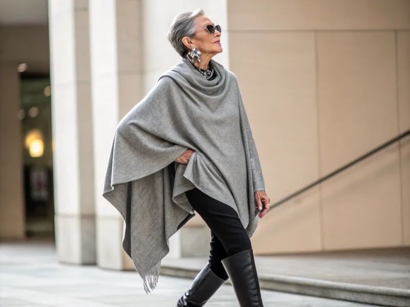 Elegant Poncho or Wrap + Slim Bottoms