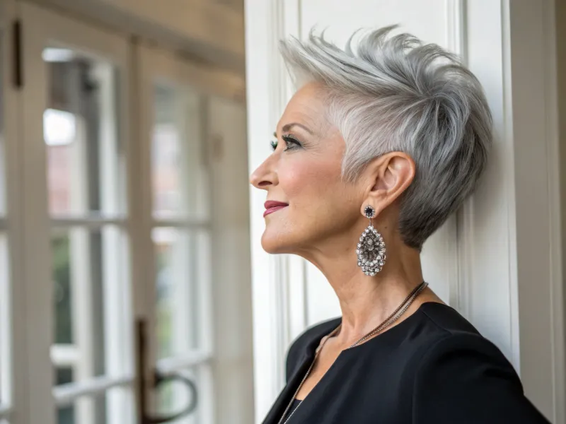 Elegant Silver Crop with Swept Fringe