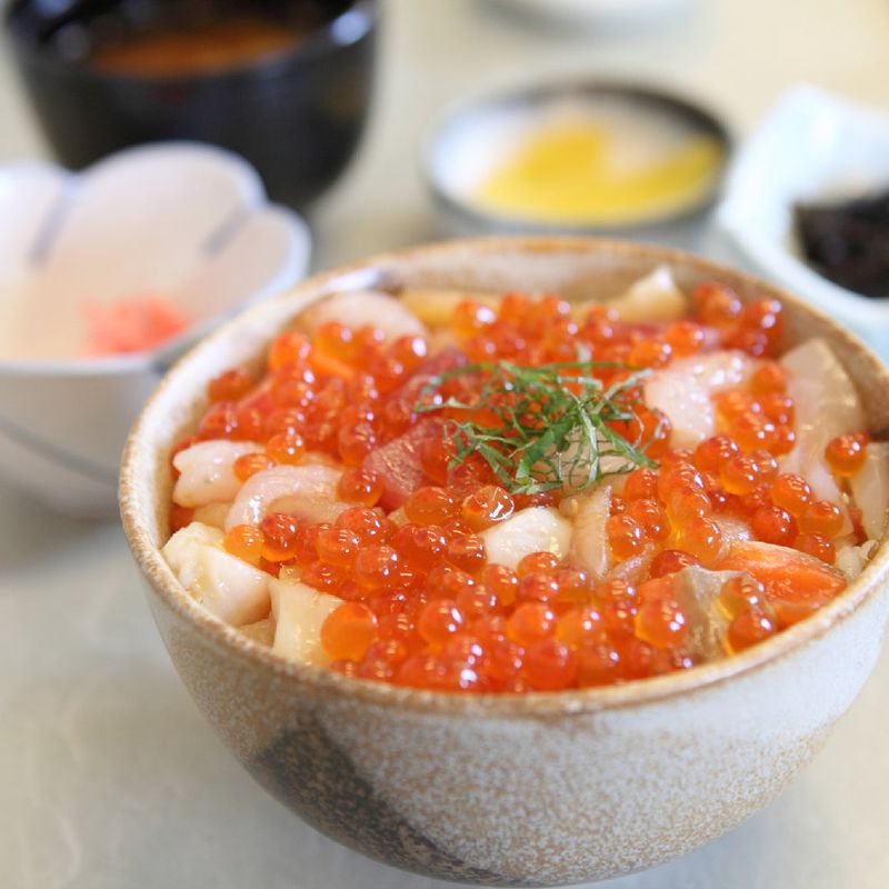 Glistening Salmon Roe (Ikura) on Rice