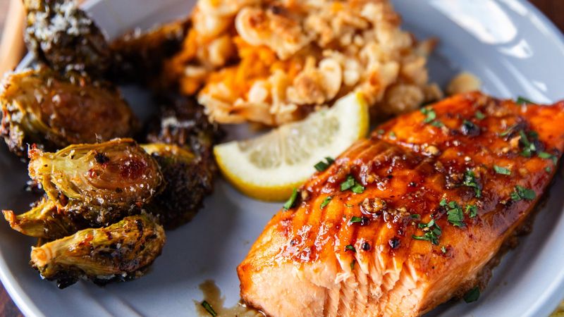 Maple Dijon Salmon with Brussels Sprouts