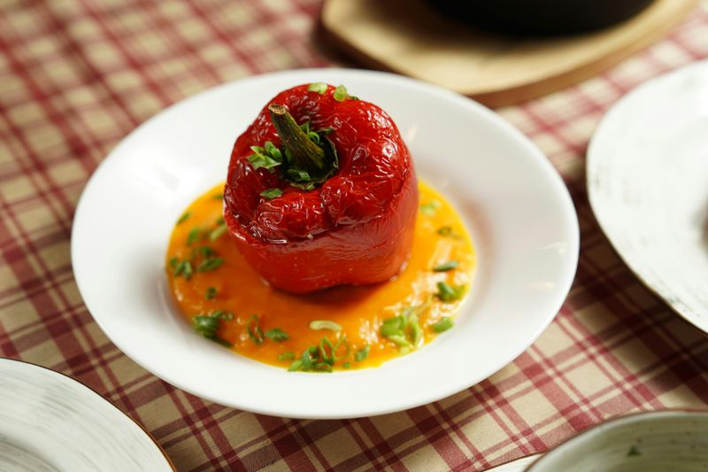 Mediterranean Delight: Stuffed Bell Peppers with Farro & Lentils