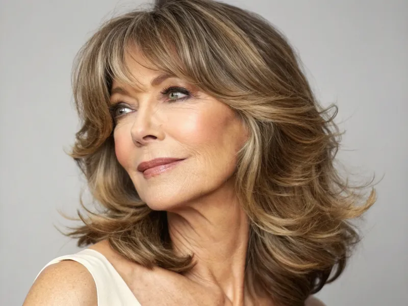 Mid-Length Layers with Curtain Bangs