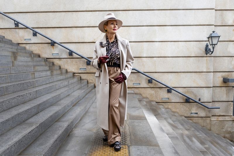 Mix White Coat with Camel Pants