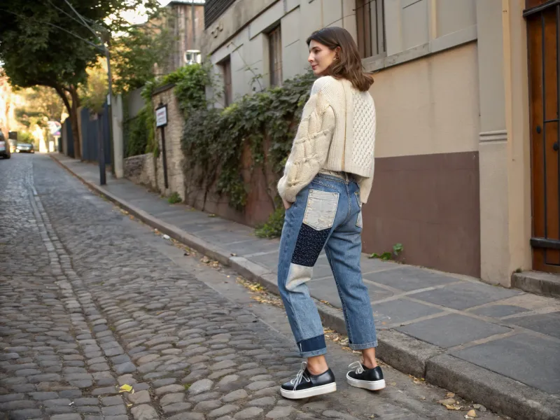 Patchwork Denim Jeans + Cropped Sweater