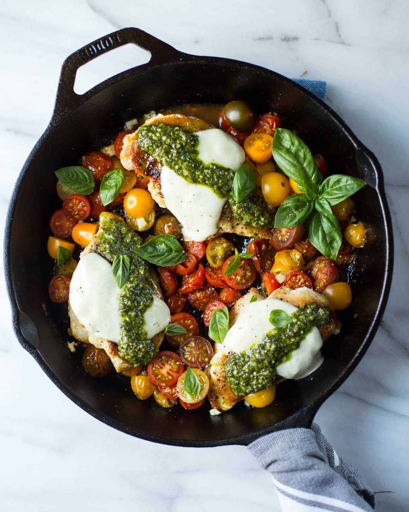 Pesto Chicken Caprese Skillet