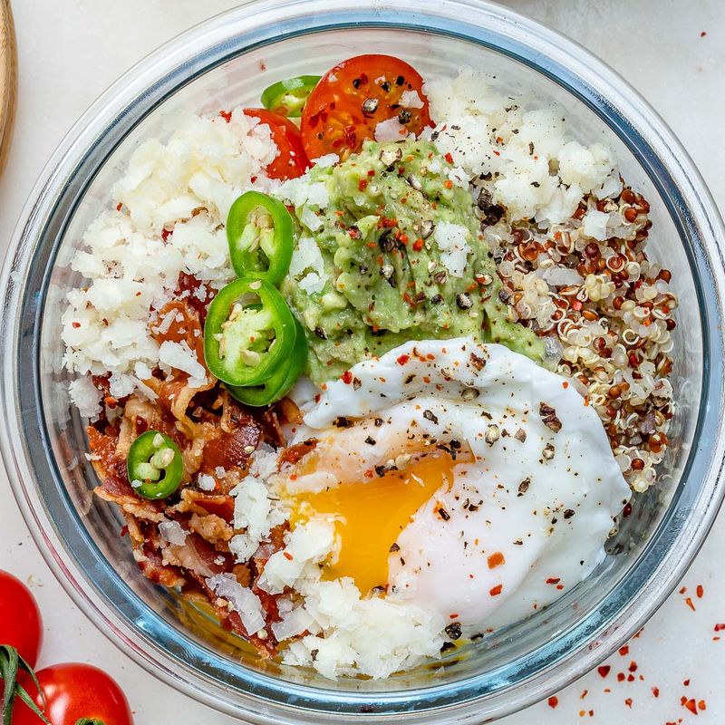Poached Eggs over Quinoa Bowl