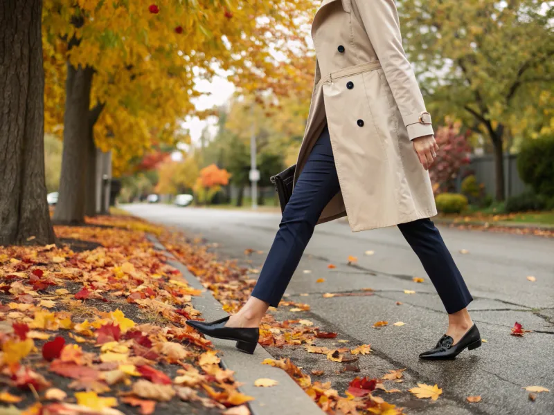 Pointed Flats With Cigarette Pants & Trench Coat