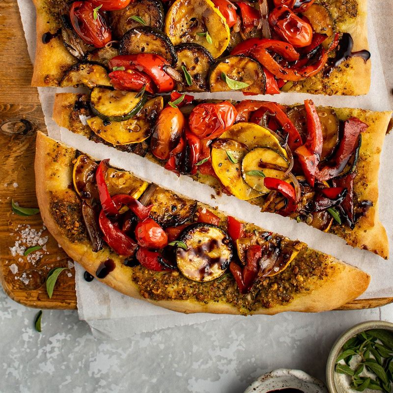 Roasted Vegetable and Pesto Flatbreads