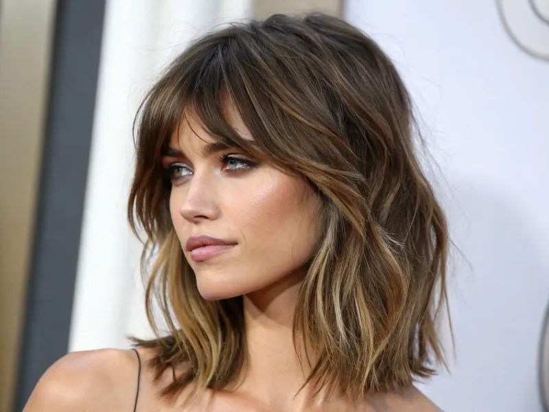 Shoulder-Length Shag with Curtain Bangs