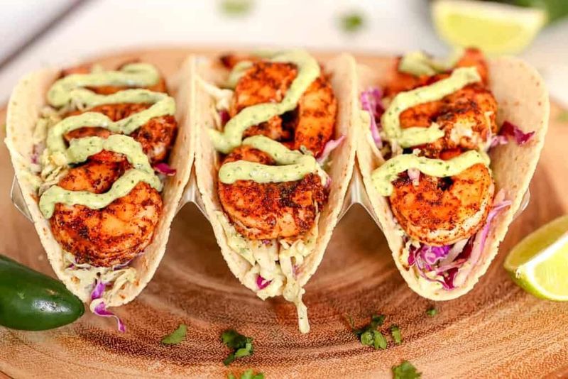 Spicy Shrimp Tacos with Avocado Crema