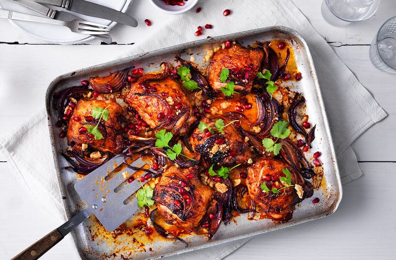 Sticky Pomegranate Chicken Thighs