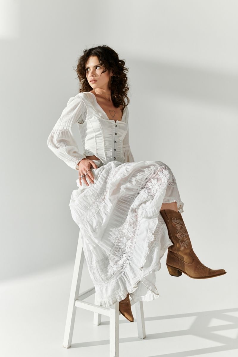 Style a White Midi Dress with Tall Boots
