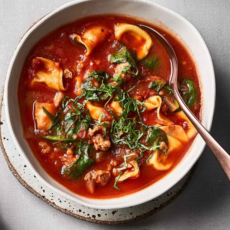 Tortellini Soup with Spinach & Sausage