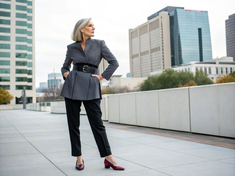 Belted Blazer Over Trousers