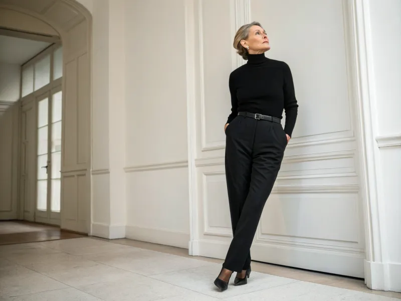 Black Turtleneck and Tailored Trousers