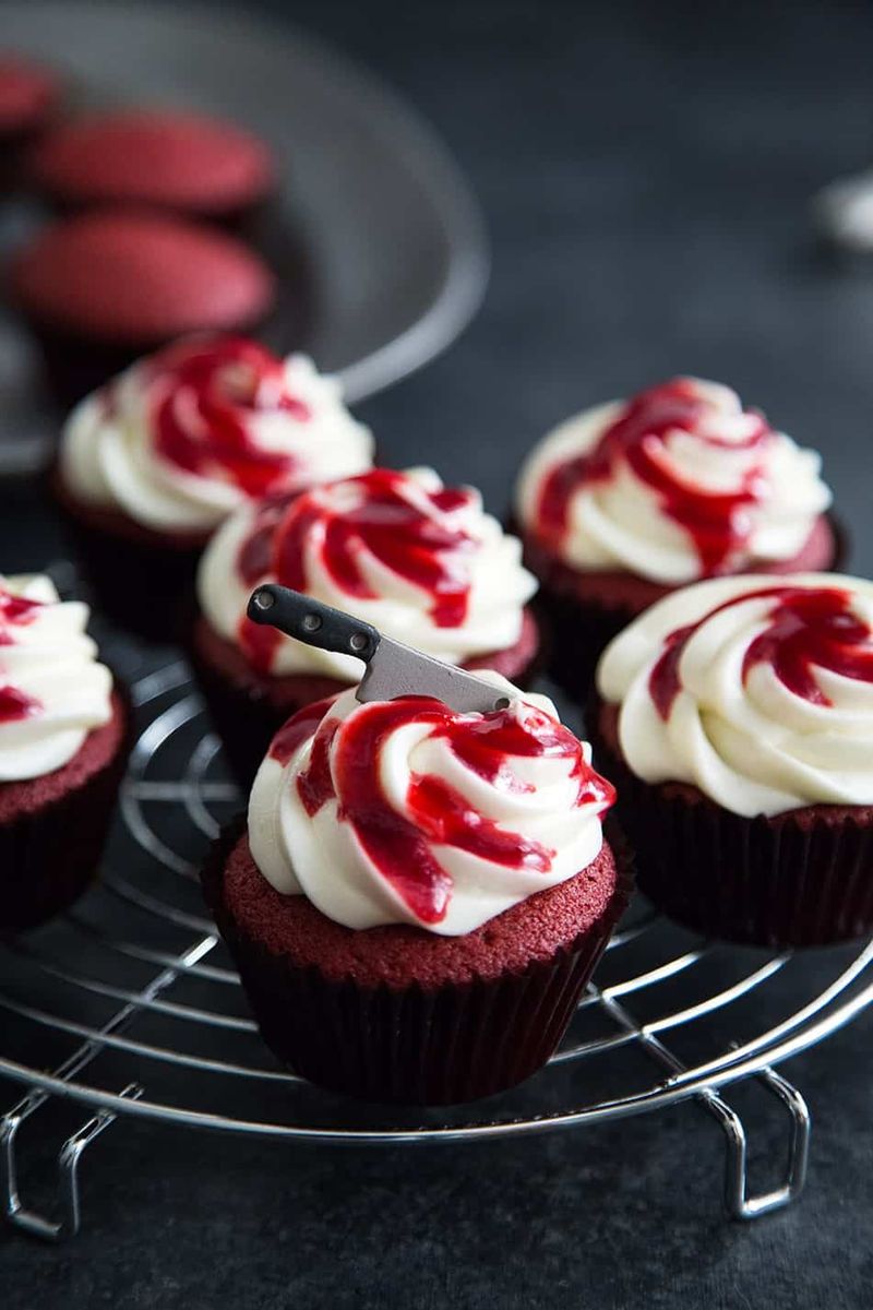 Bloody Velvet Cupcakes with Cream Cheese Frosting