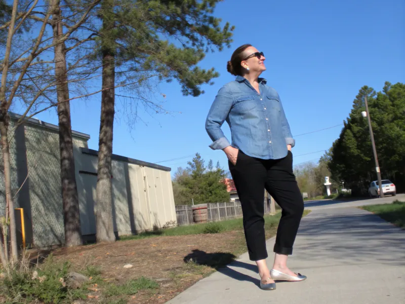 Chambray Shirt + Black Pants + Ballet Flats