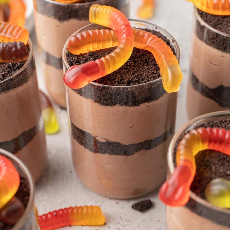 Chocolate Dirt Cups with Gummy Worms