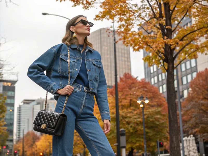 Denim Set with Sleek Accessories