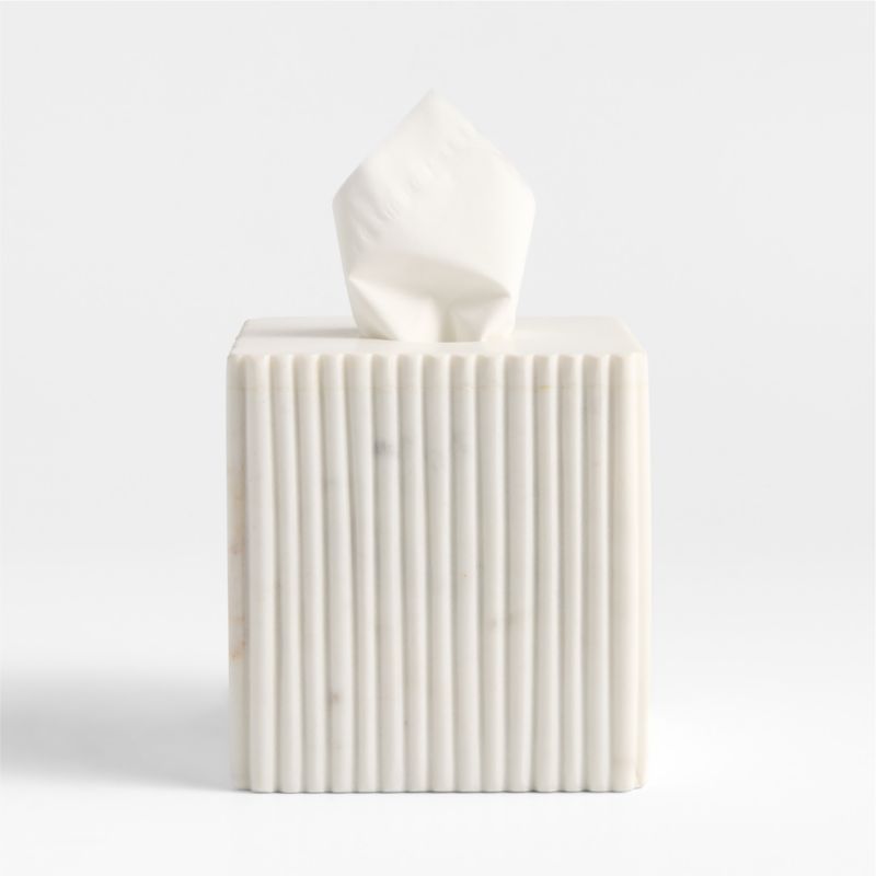 Fluted White Marble Tissue Box & Accessories