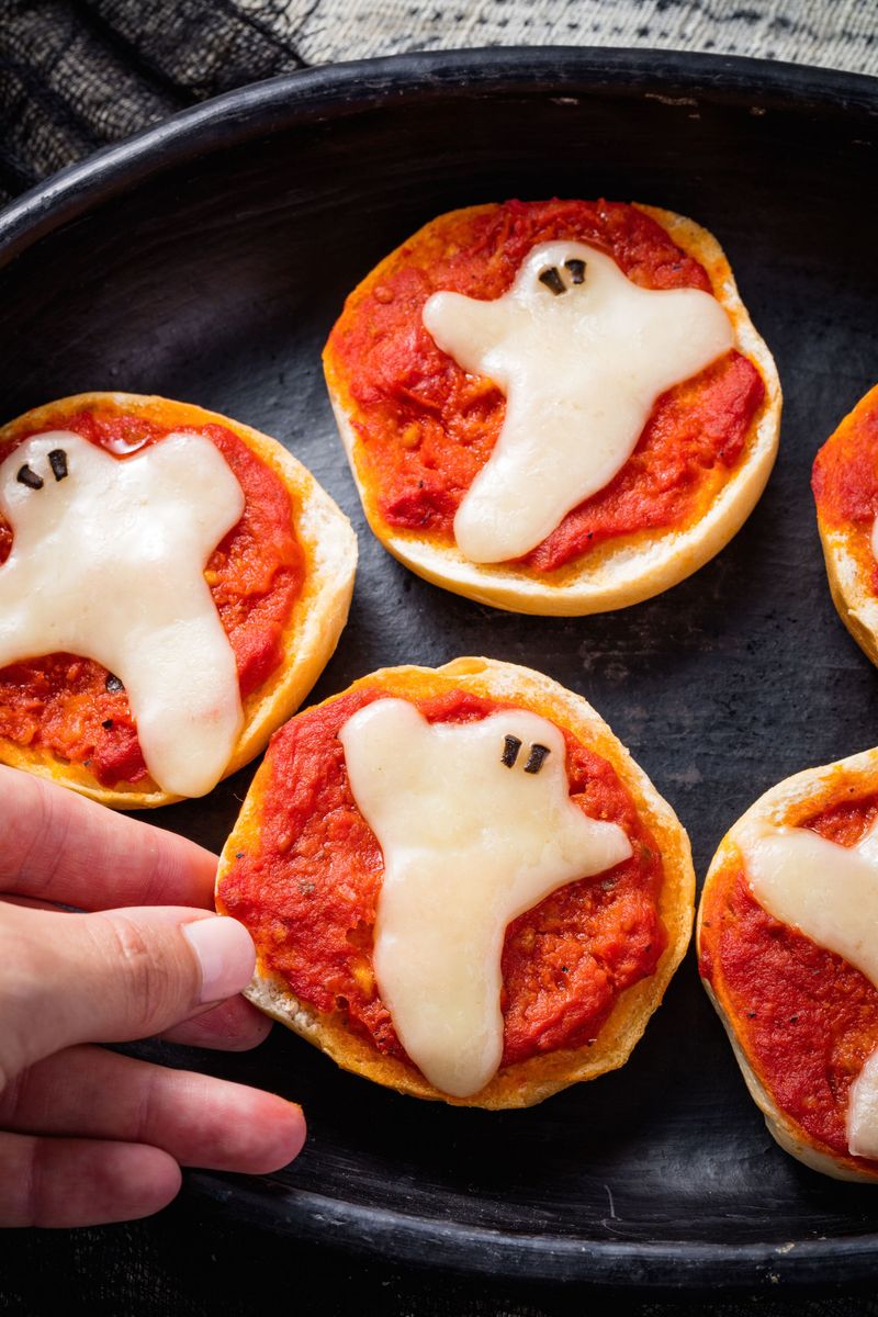 Ghostly Pizza Bagels