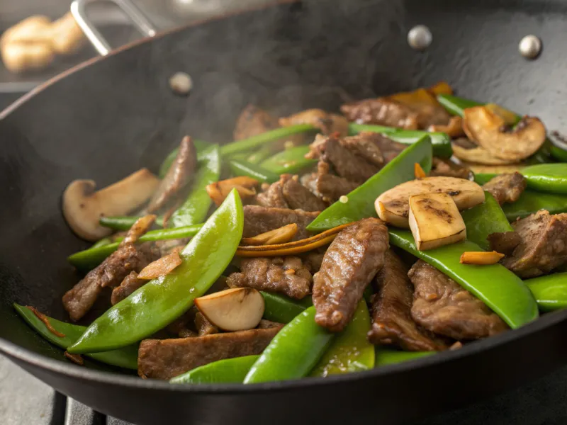 Ginger Beef with Snow Peas and Mushrooms