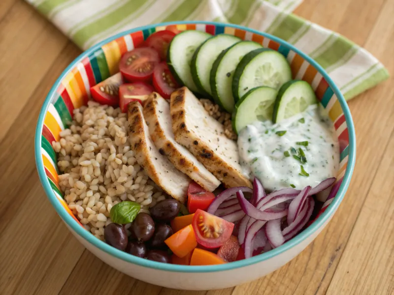Greek Chicken Bowl with Brown Rice and Tzatziki