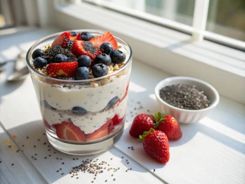 Greek Yogurt Breakfast Parfait with Berries and Chia Seeds