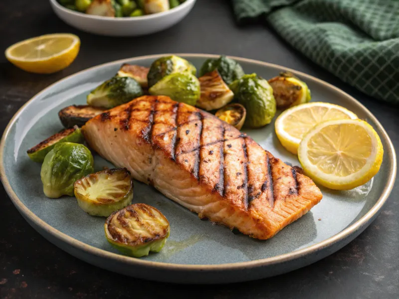 Grilled Salmon with Roasted Brussels Sprouts