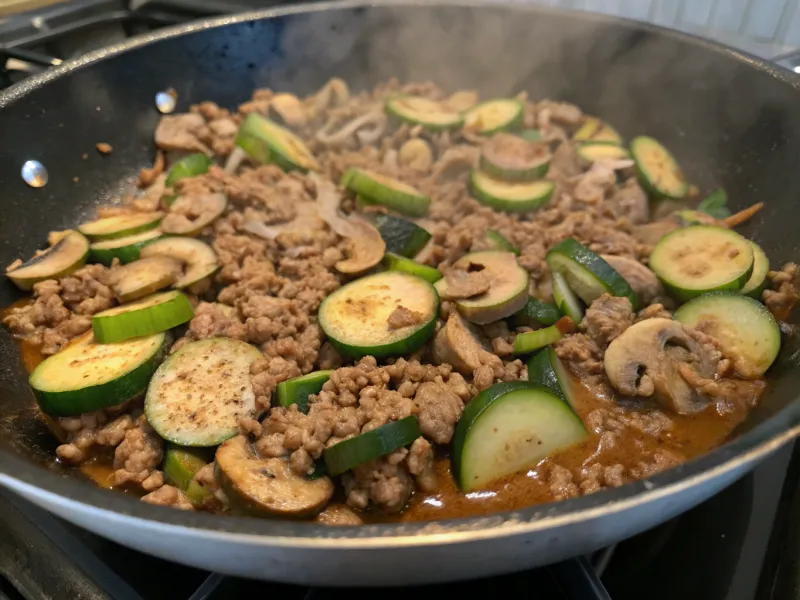 Ground Pork with Zucchini and Mushrooms