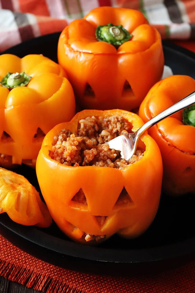 Jack-O-Lantern Stuffed Peppers