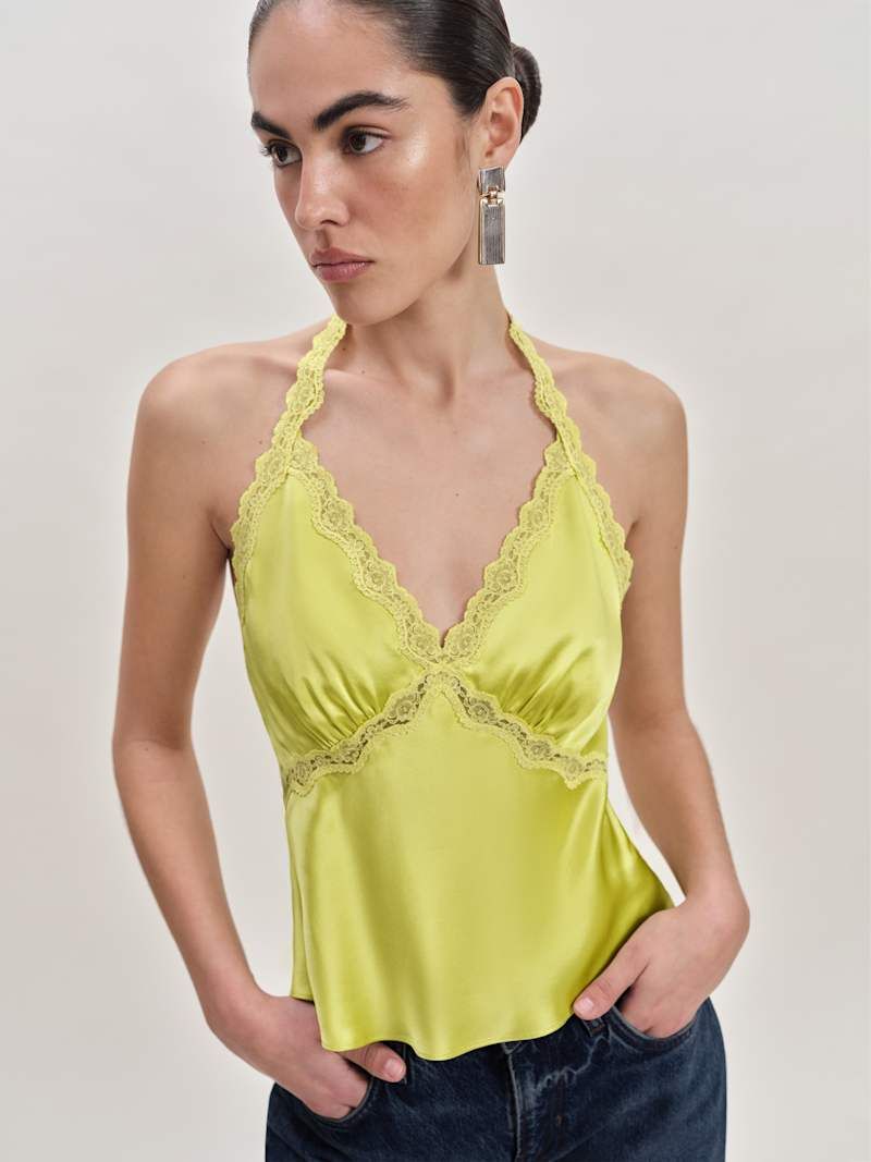 Lace-Trim Satin Top