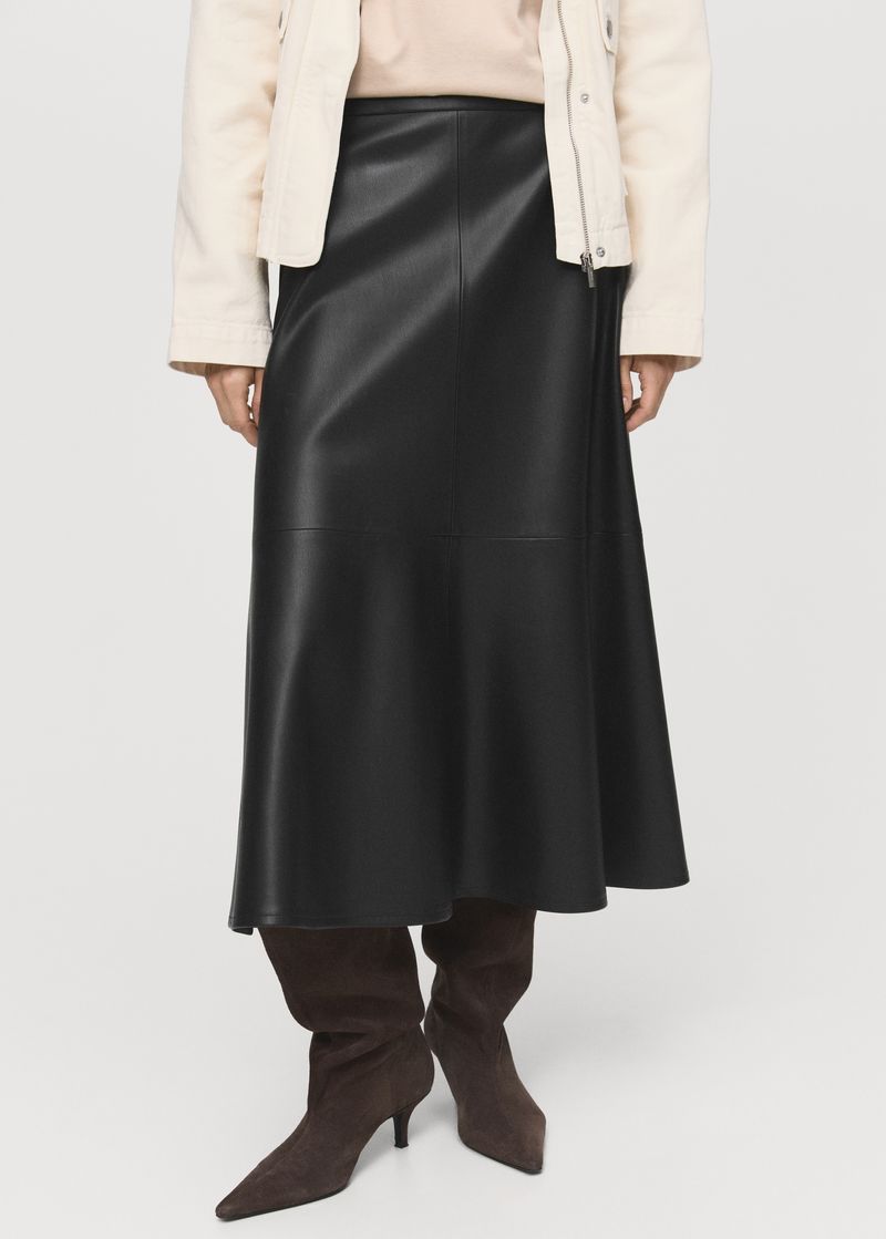 Mango Leather-Effect Midi Skirt
