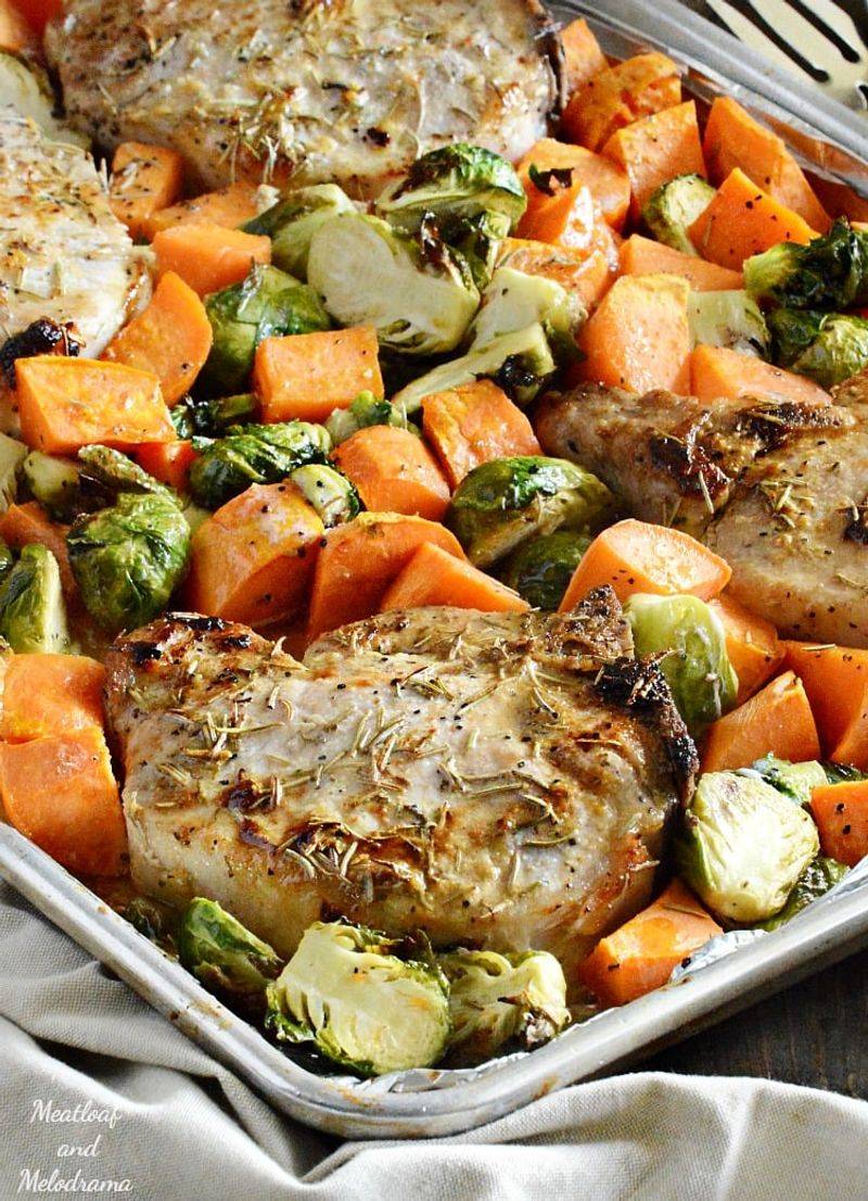Maple Dijon Pork Chops with Brussels Sprouts