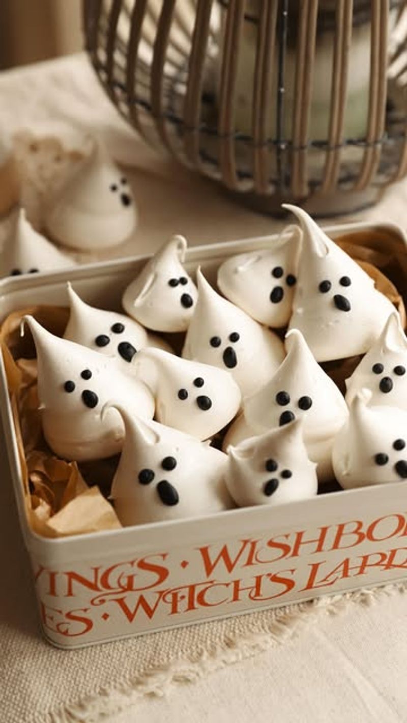 Meringue Ghosts with Raspberry Sauce