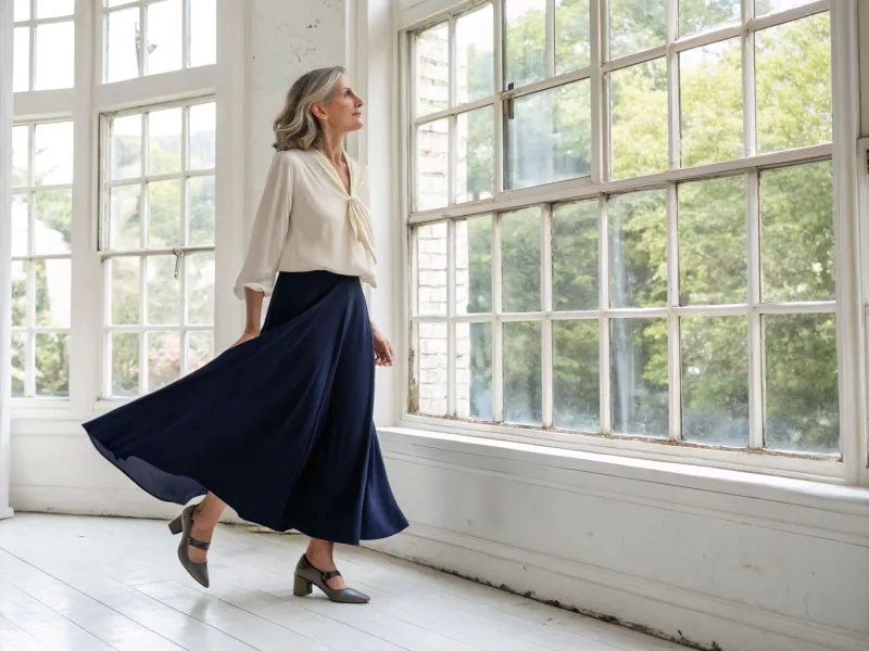 Midi Skirt + Silk Blouse