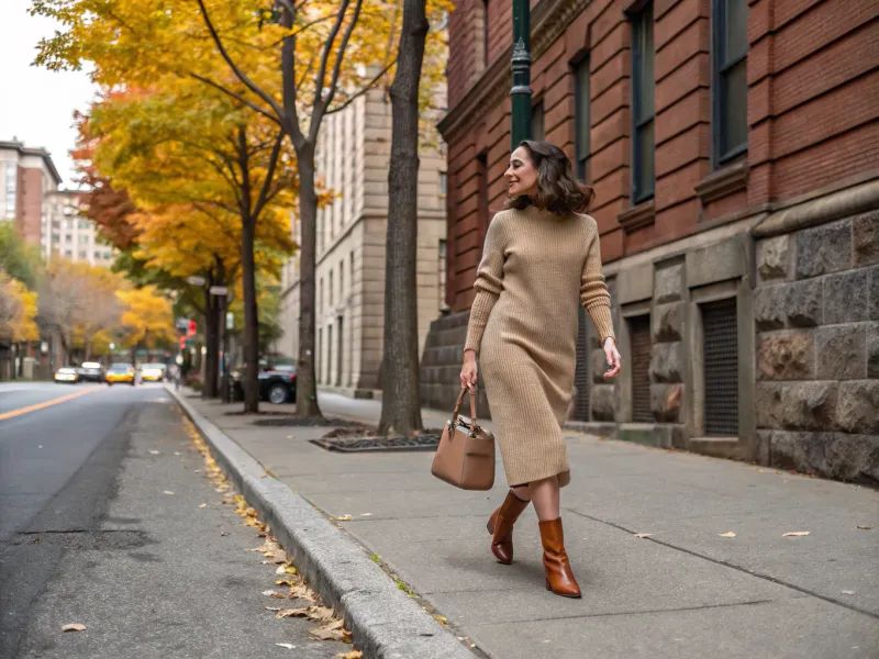 Midi Sweater Dress with Ankle Boots