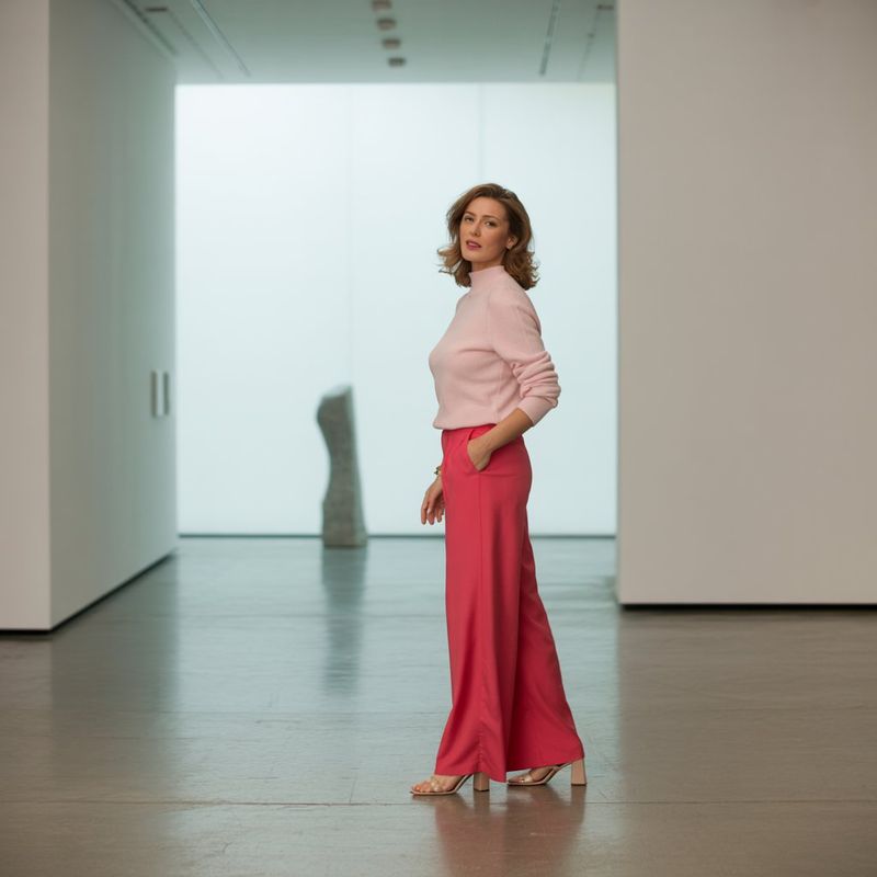 Mock Neck Sweater + Wide-Leg Pants + Block Heels