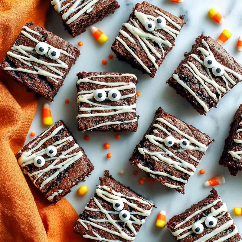 Mummy Brownies with Chocolate Drizzle