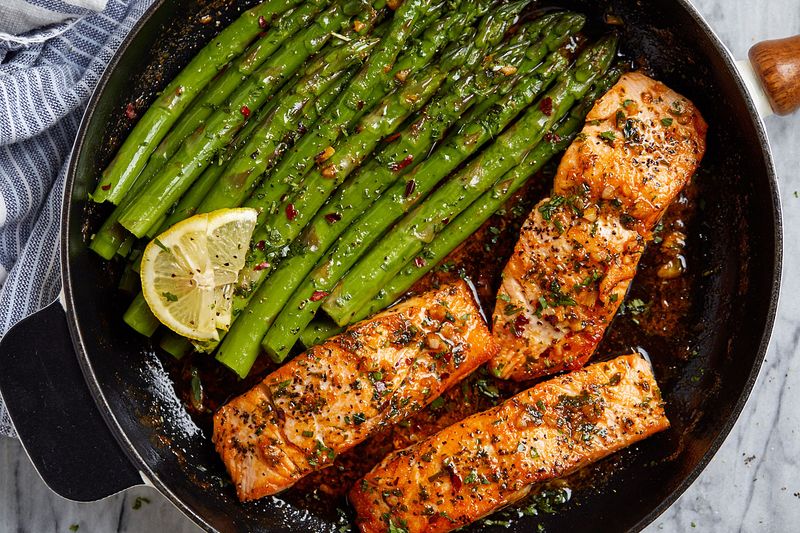 One-Pan Lemon Garlic Salmon with Asparagus