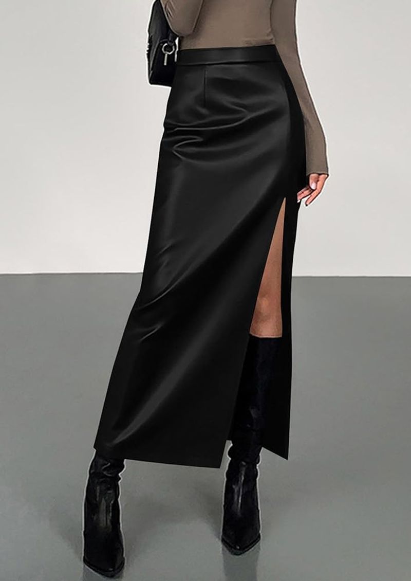 PRETTYGARDEN Faux Leather Maxi Skirt