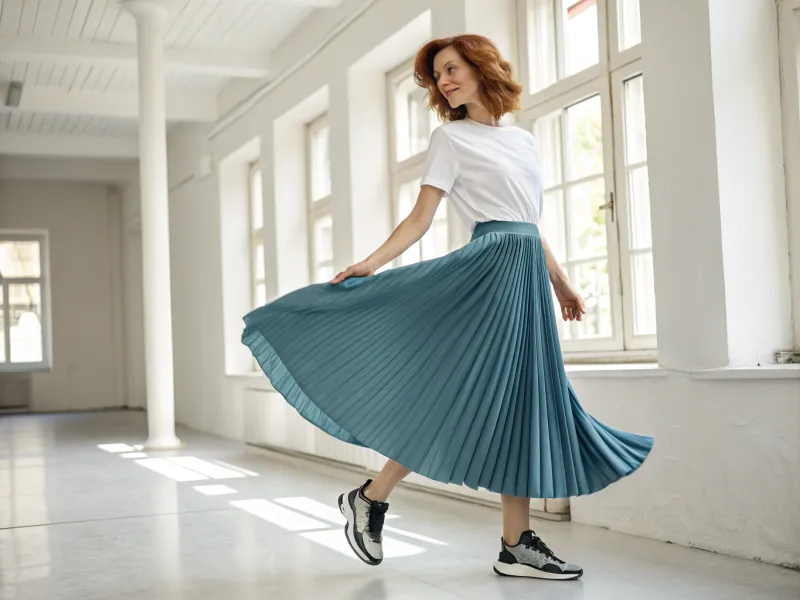 Pleated Midi Skirt with Tucked-In Tee