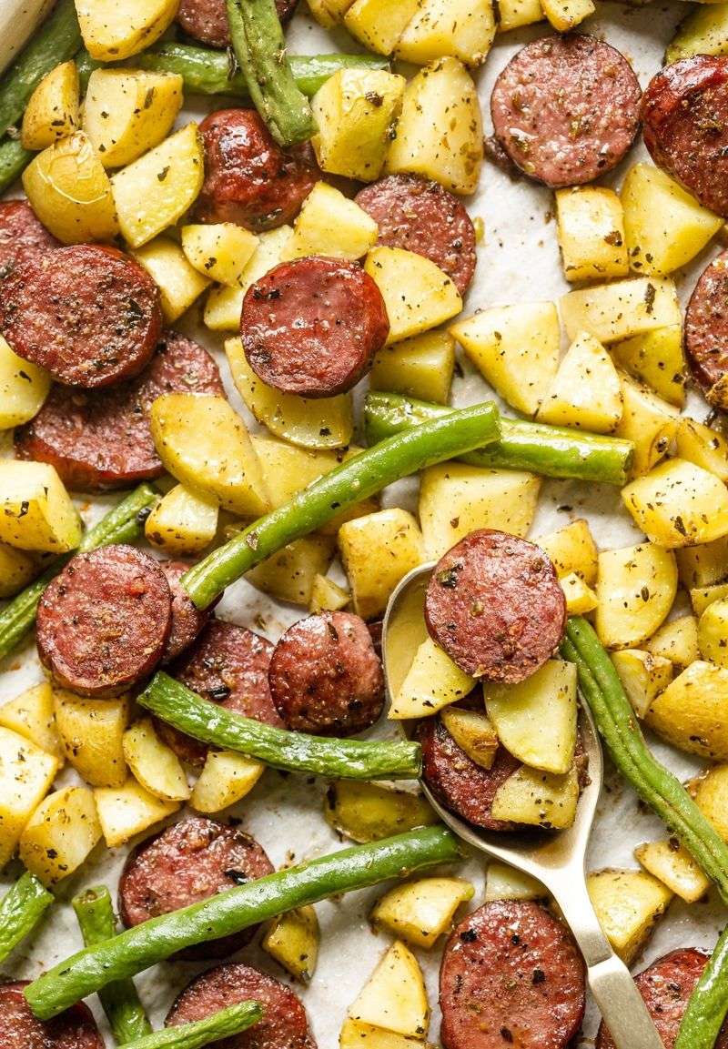 Sausage, Potato & Green Bean Dump Bake