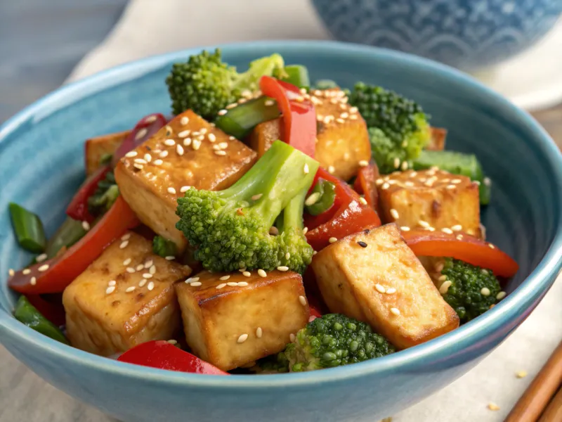 Sesame-Ginger Tofu with Colorful Vegetables